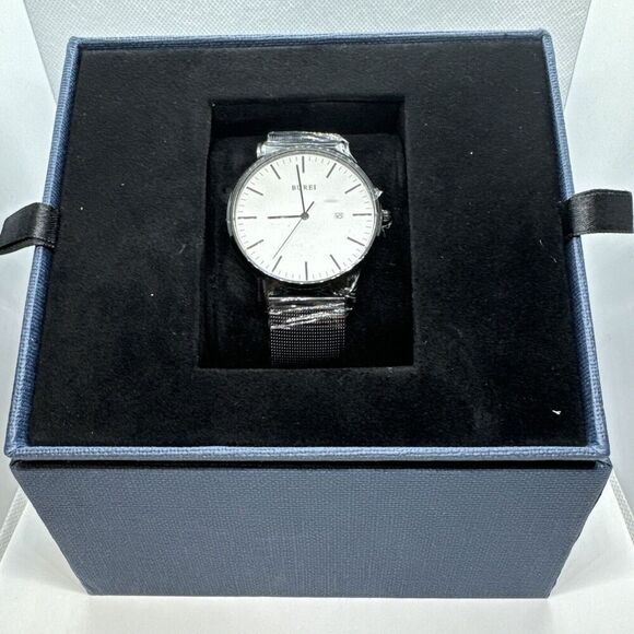 Burei S-19003M Men's Silver Stainless Steel Mesh Analog Dial Quartz Watch JNA80 - Picture 1 of 13